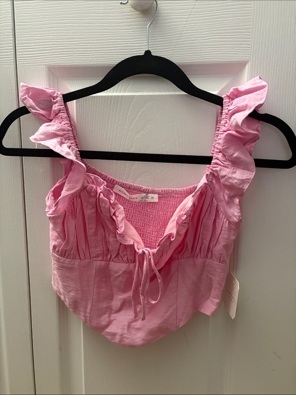 Altar'd State Pink Ruffle Tie-Front Crop Camisole